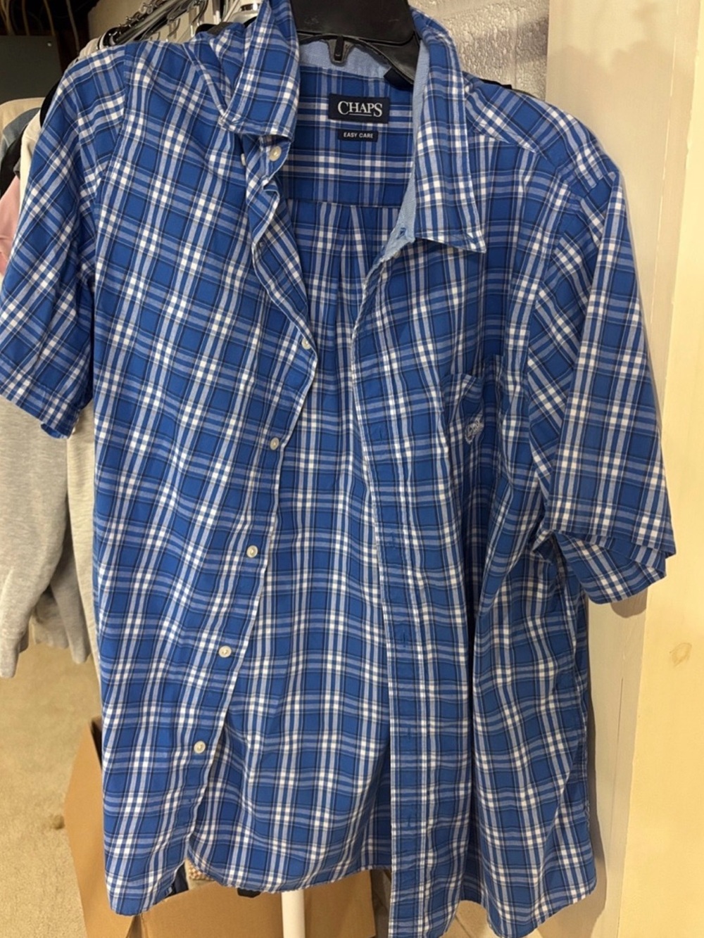 CHAPS Men’s Blue Plaid Short-Sleeve Button-Up Shirt XXL